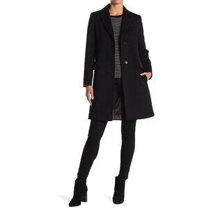 Fleurette 100% Cashmere Notch Collar Two Button Coat Black